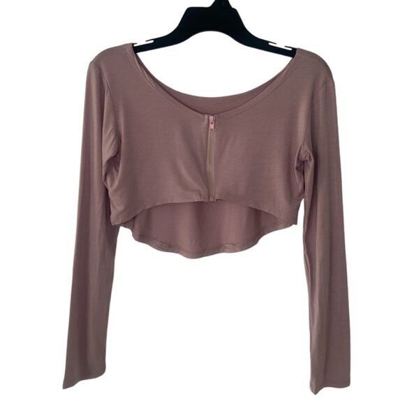 Long sleeve crop top with front zipper - Picture 1 of 5
